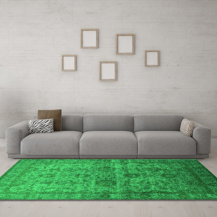 Machine Washable Oriental Green Industrial Area Rugs in a Living Room,, wshurb1965grn