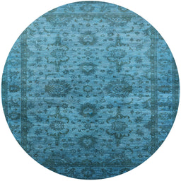 Round Machine Washable Industrial Modern Blue Rug, wshurb1965