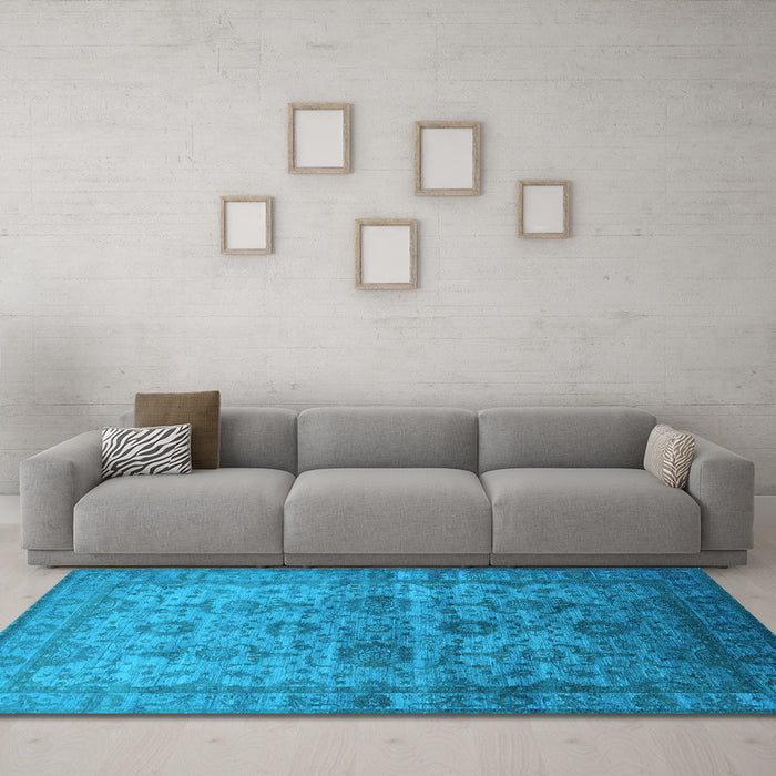 Machine Washable Oriental Light Blue Industrial Rug in a Living Room, wshurb1965lblu