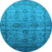 Round Machine Washable Oriental Light Blue Industrial Rug, wshurb1965lblu