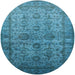 Round Mid-Century Modern Blue Oriental Rug, urb1965