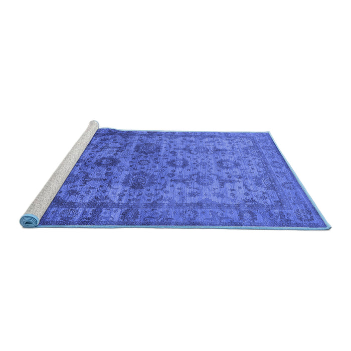 Sideview of Machine Washable Oriental Blue Industrial Rug, wshurb1965blu