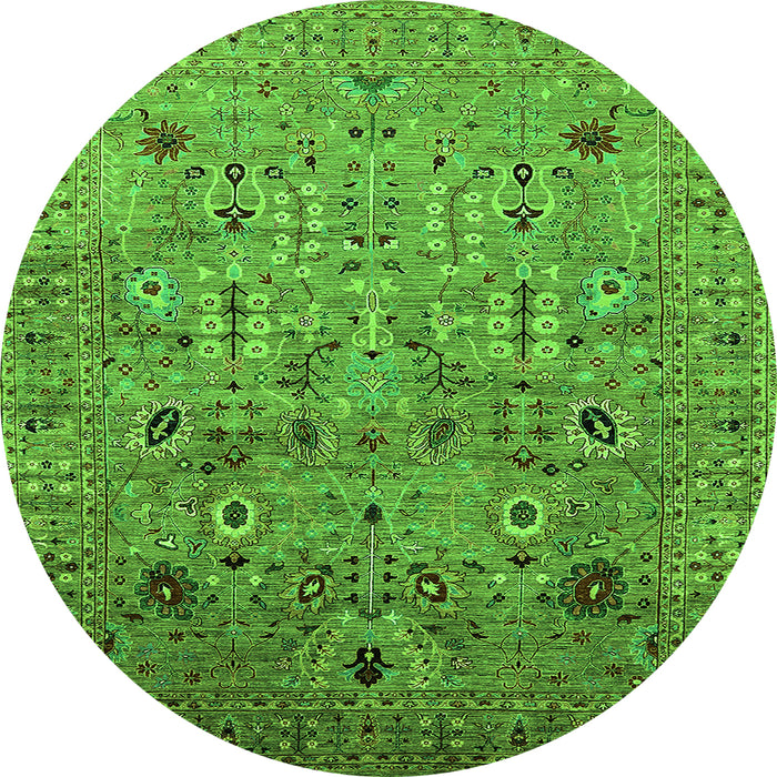 Round Machine Washable Oriental Green Industrial Area Rugs, wshurb1966grn
