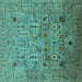 Square Machine Washable Oriental Turquoise Industrial Area Rugs, wshurb1966turq