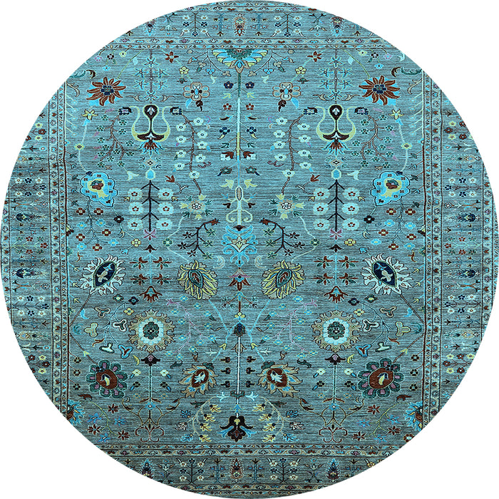 Round Machine Washable Oriental Light Blue Industrial Rug, wshurb1966lblu