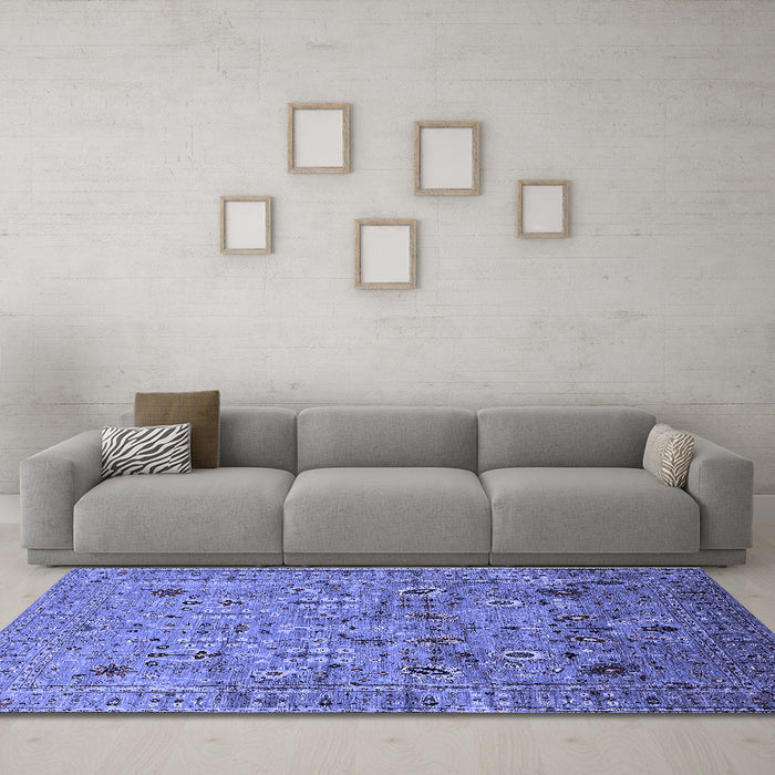 Machine Washable Oriental Blue Industrial Rug in a Living Room, wshurb1966blu