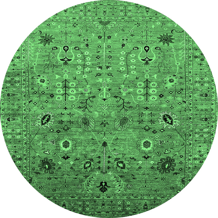 Round Machine Washable Oriental Emerald Green Industrial Area Rugs, wshurb1966emgrn