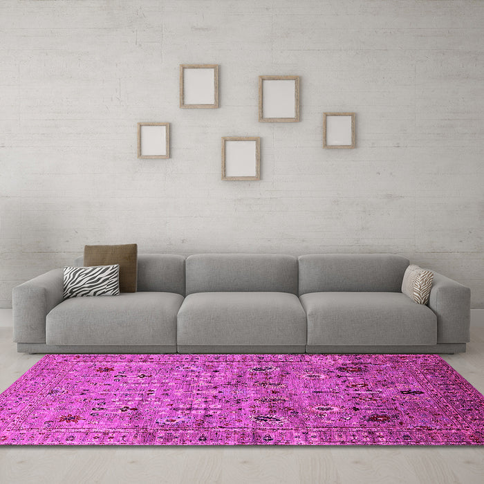 Machine Washable Oriental Pink Industrial Rug in a Living Room, wshurb1966pnk