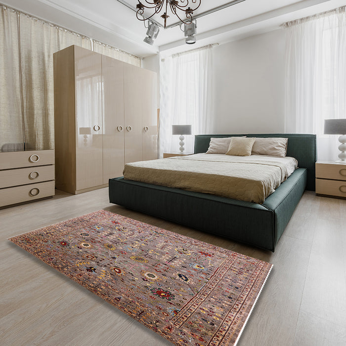 Machine Washable Industrial Modern Chestnut Brown Rug in a Bedroom, wshurb1966