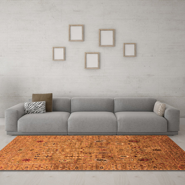 Machine Washable Oriental Orange Industrial Area Rugs in a Living Room, wshurb1966org