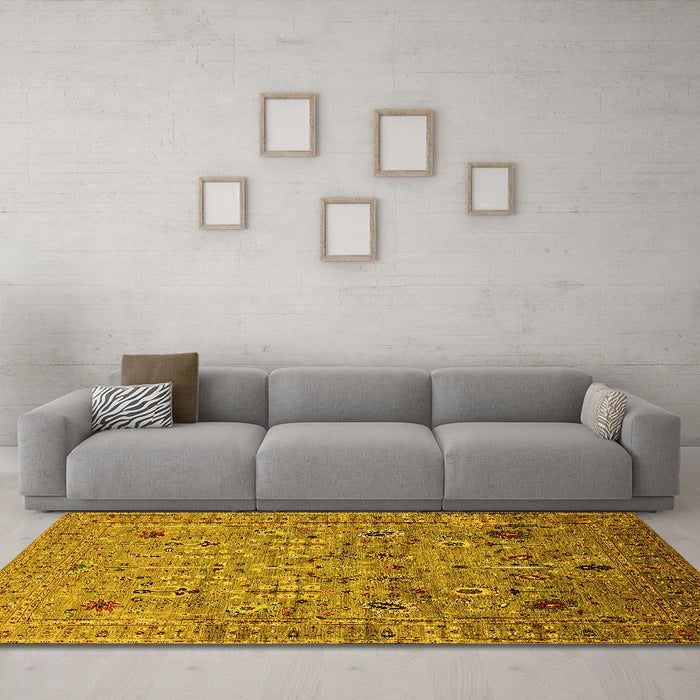 Machine Washable Oriental Yellow Industrial Rug in a Living Room, wshurb1966yw