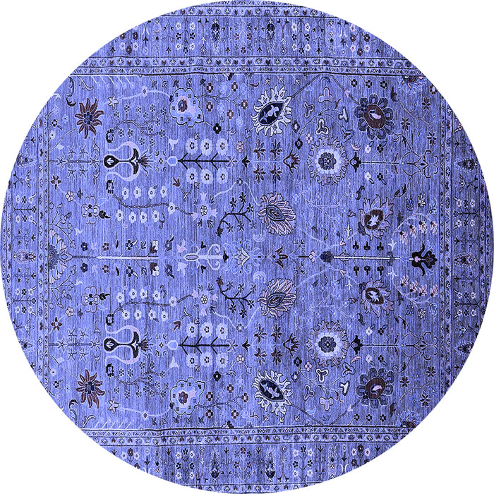 Round Machine Washable Oriental Blue Industrial Rug, wshurb1966blu