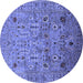 Round Machine Washable Oriental Blue Industrial Rug, wshurb1966blu