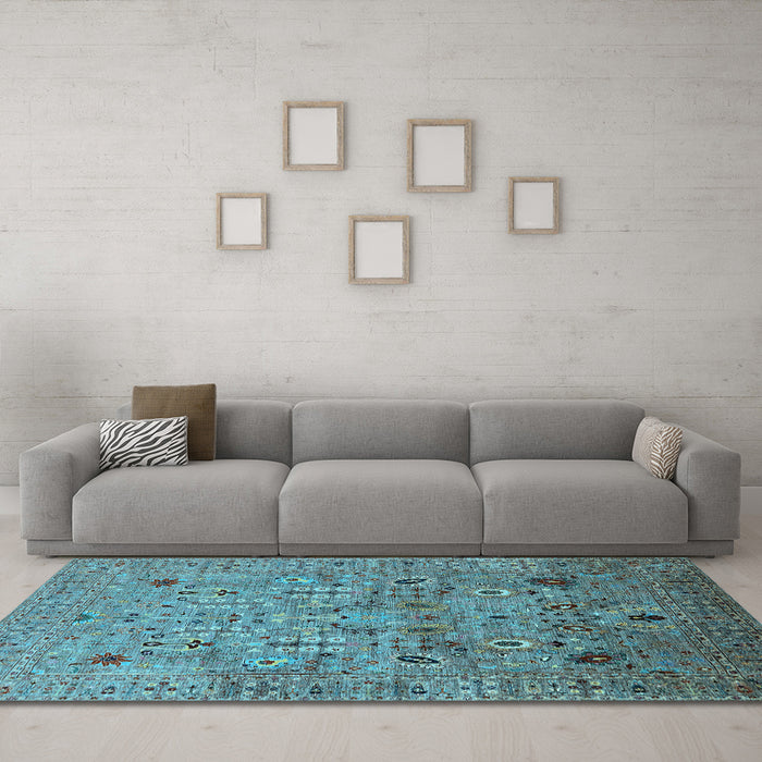 Machine Washable Oriental Light Blue Industrial Rug in a Living Room, wshurb1966lblu