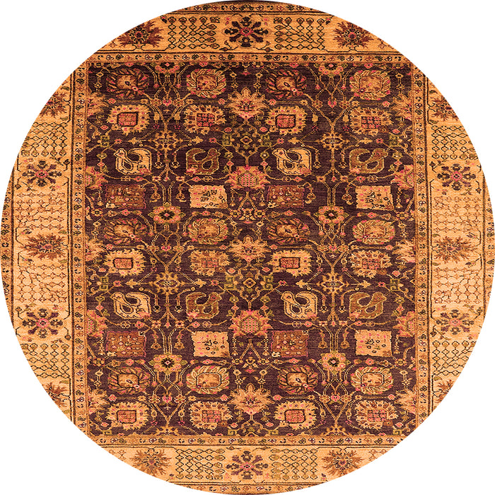 Round Machine Washable Oriental Orange Industrial Area Rugs, wshurb1967org