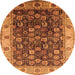 Round Machine Washable Oriental Orange Industrial Area Rugs, wshurb1967org