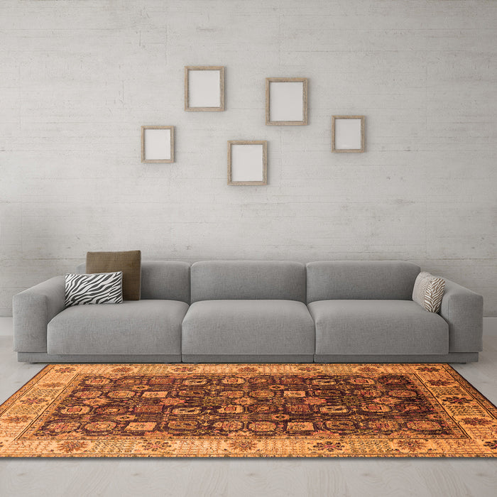 Machine Washable Oriental Orange Industrial Area Rugs in a Living Room, wshurb1967org