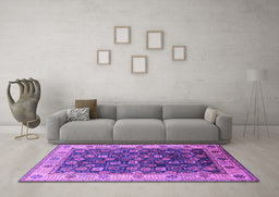 Machine Washable Oriental Purple Industrial Area Rugs in a Living Room, wshurb1967pur