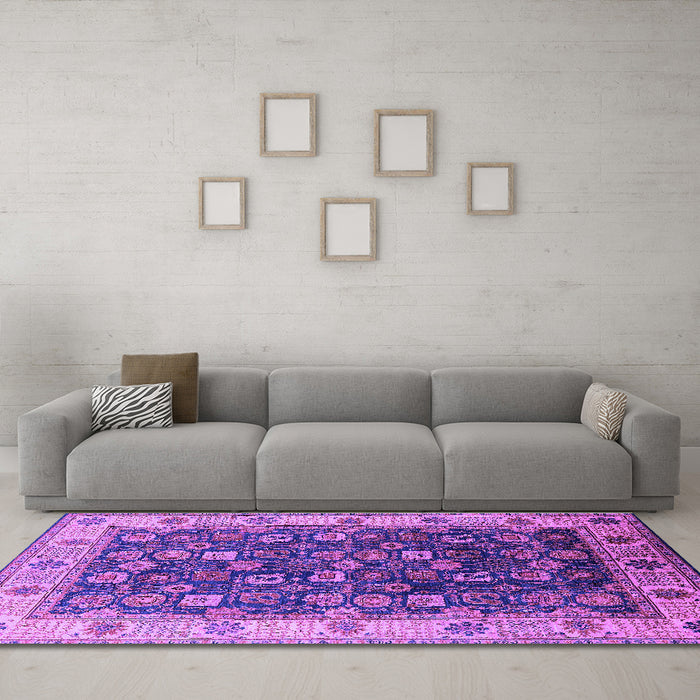 Machine Washable Oriental Purple Industrial Area Rugs in a Living Room, wshurb1967pur