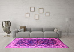 Machine Washable Oriental Pink Industrial Rug in a Living Room, wshurb1967pnk