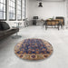 Round Mid-Century Modern Plum Purple Oriental Rug in a Office, urb1967