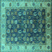 Square Machine Washable Oriental Turquoise Industrial Area Rugs, wshurb1967turq