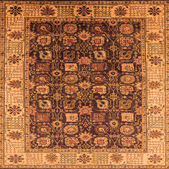 Square Machine Washable Oriental Orange Industrial Area Rugs, wshurb1967org