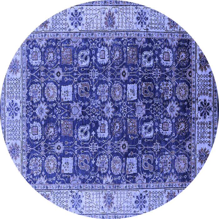 Round Machine Washable Oriental Blue Industrial Rug, wshurb1967blu