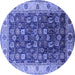 Round Machine Washable Oriental Blue Industrial Rug, wshurb1967blu