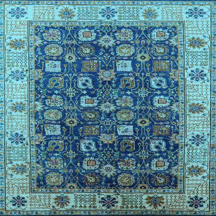 Square Machine Washable Oriental Light Blue Industrial Rug, wshurb1967lblu
