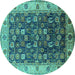 Round Machine Washable Oriental Turquoise Industrial Area Rugs, wshurb1967turq