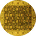 Round Machine Washable Oriental Yellow Industrial Rug, wshurb1967yw