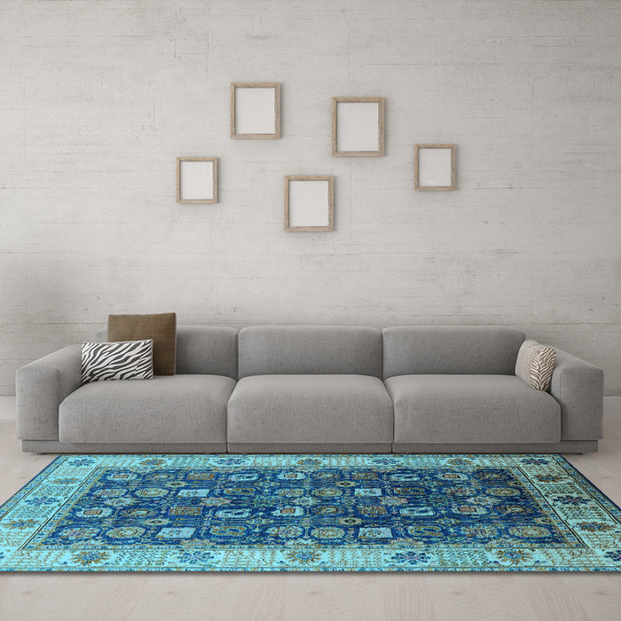 Machine Washable Oriental Light Blue Industrial Rug in a Living Room, wshurb1967lblu