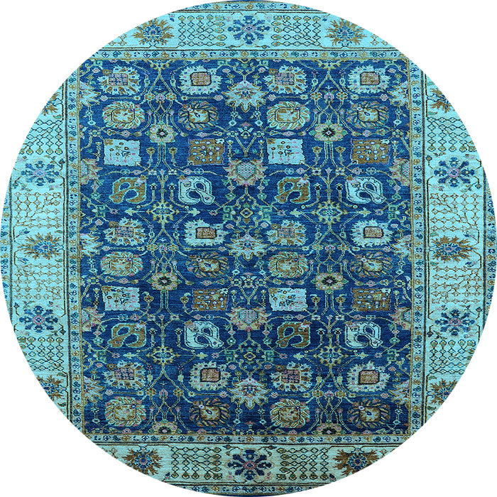 Round Machine Washable Oriental Light Blue Industrial Rug, wshurb1967lblu