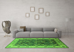 Machine Washable Oriental Green Industrial Area Rugs in a Living Room,, wshurb1967grn