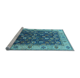 Sideview of Machine Washable Oriental Light Blue Industrial Rug, wshurb1967lblu