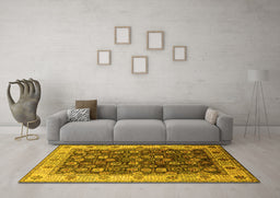 Machine Washable Oriental Yellow Industrial Rug in a Living Room, wshurb1967yw