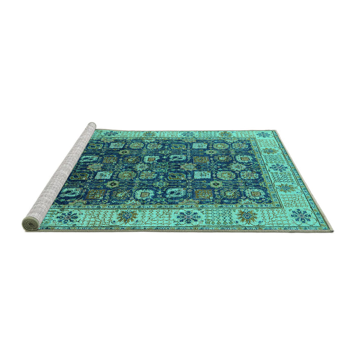 Sideview of Machine Washable Oriental Turquoise Industrial Area Rugs, wshurb1967turq