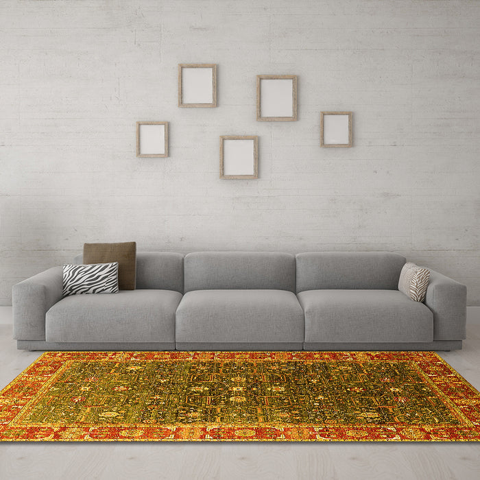 Machine Washable Oriental Yellow Industrial Rug in a Living Room, wshurb1968yw