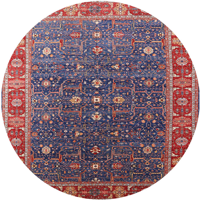 Round Mid-Century Modern Dark Raspberry Purple Oriental Rug, urb1968