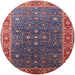 Round Mid-Century Modern Dark Raspberry Purple Oriental Rug, urb1968