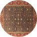 Round Oriental Brown Industrial Rug, urb1968brn