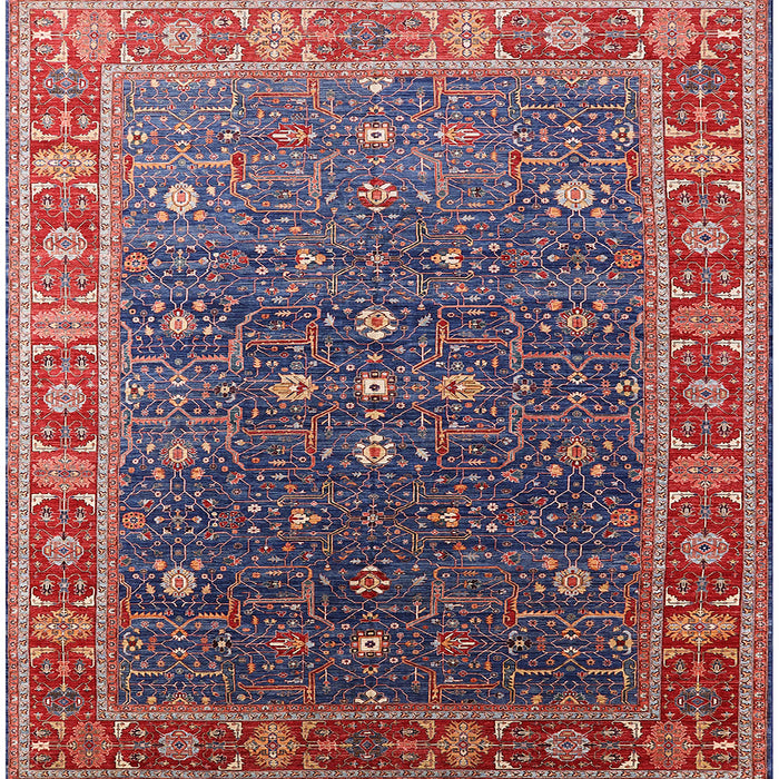 Square Mid-Century Modern Dark Raspberry Purple Oriental Rug, urb1968