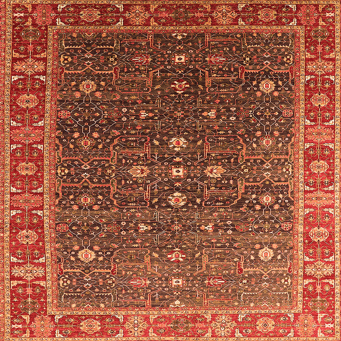 Square Machine Washable Oriental Orange Industrial Area Rugs, wshurb1968org