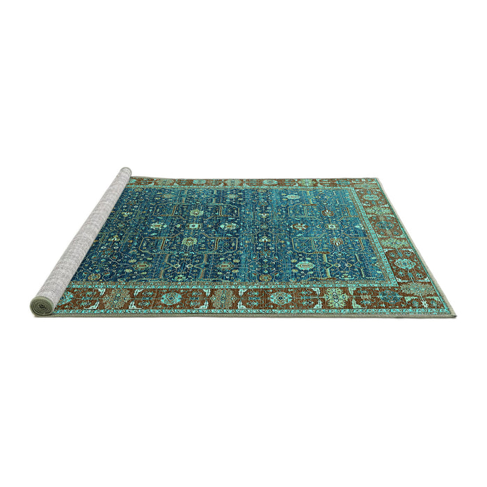 Sideview of Machine Washable Oriental Turquoise Industrial Area Rugs, wshurb1968turq