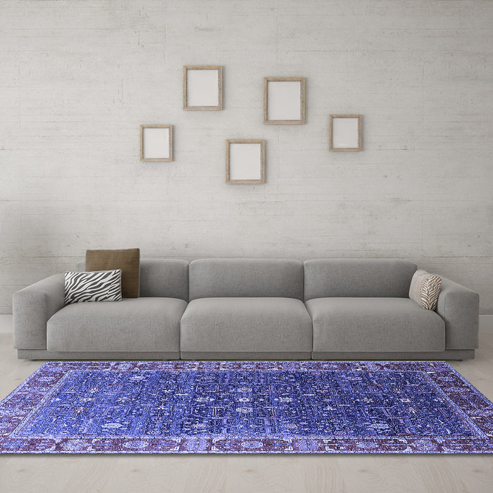 Machine Washable Oriental Blue Industrial Rug in a Living Room, wshurb1968blu