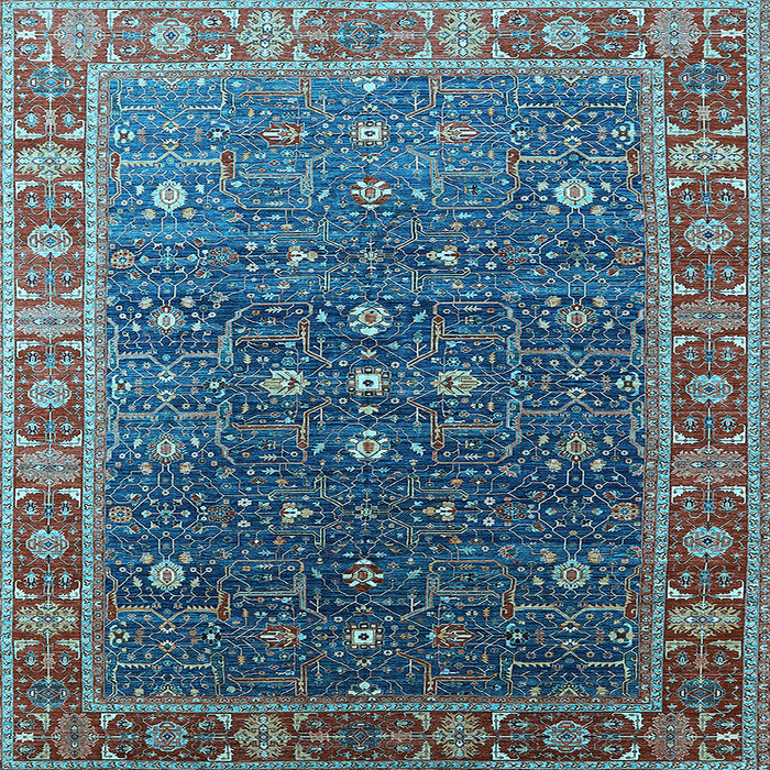 Square Machine Washable Oriental Light Blue Industrial Rug, wshurb1968lblu