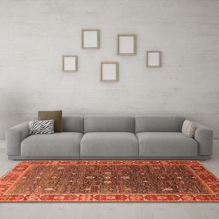 Machine Washable Oriental Orange Industrial Area Rugs in a Living Room, wshurb1968org