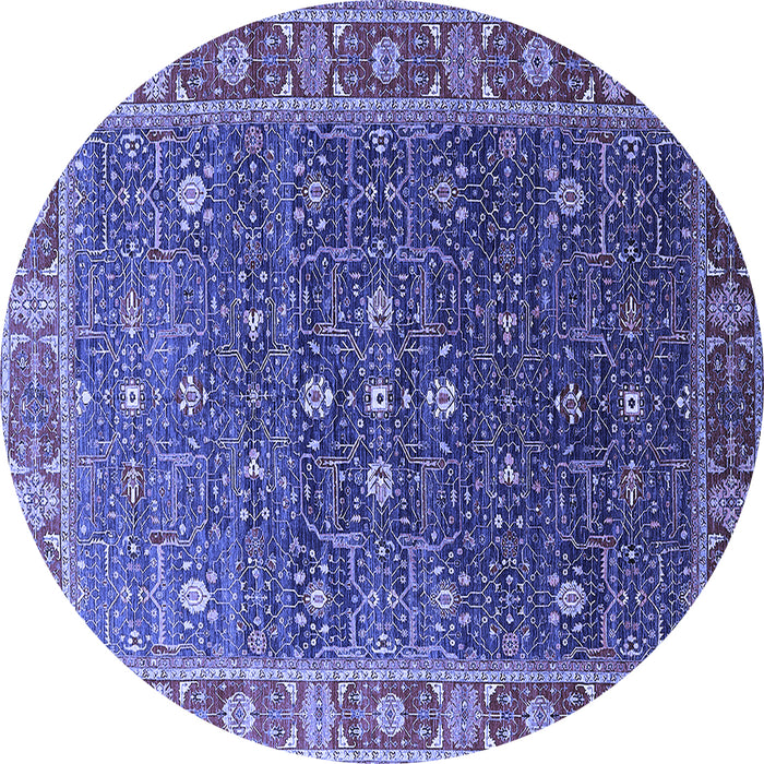 Round Machine Washable Oriental Blue Industrial Rug, wshurb1968blu