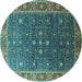 Round Oriental Turquoise Industrial Rug, urb1968turq